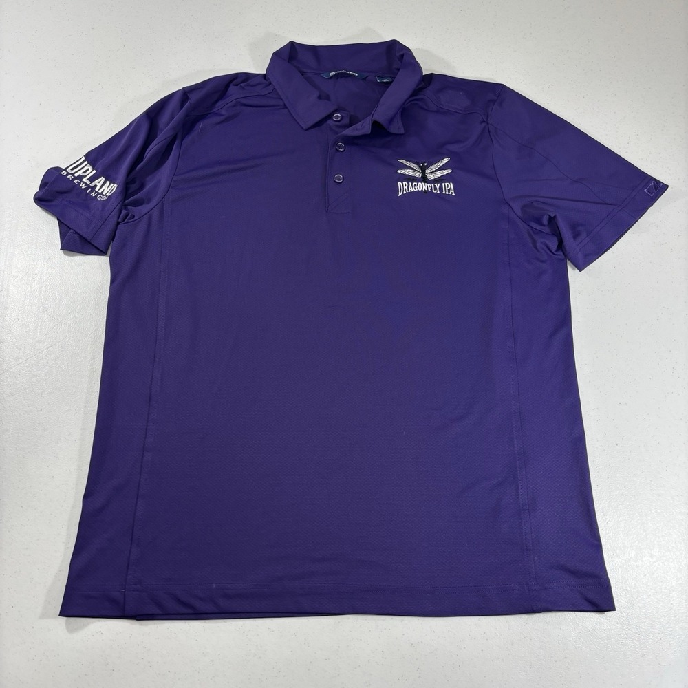 Dragonfly IPA Beer Polo Shirt Upland Brewing Co Indiana Purple Men's L READ!